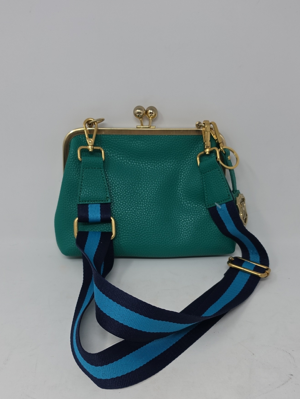 J.W. Haulme Co. Teal Pebbled Leather Shoulder Kisslock Bag